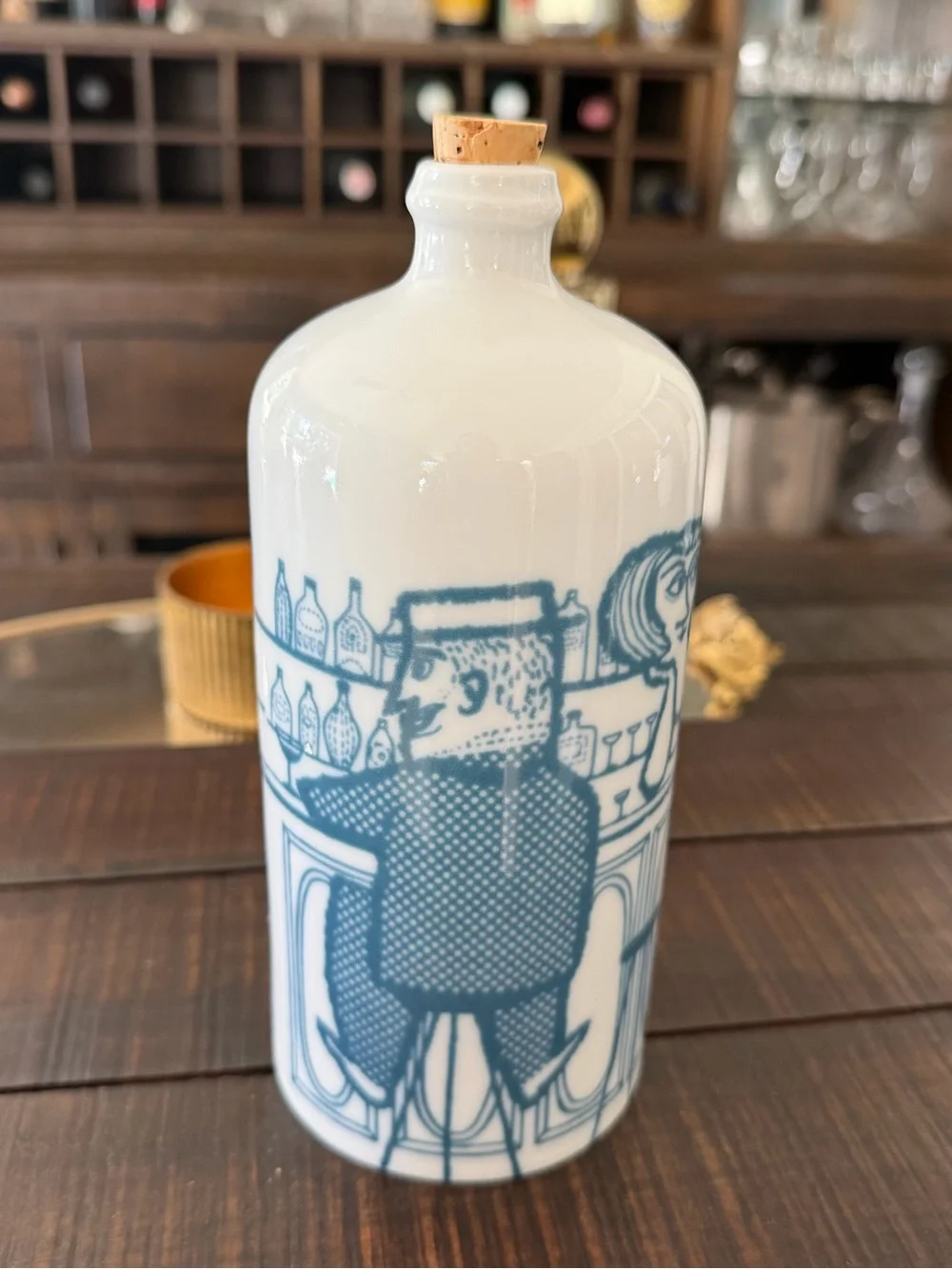 Mid-Century Modern Altenkunstadt Porcelain Decanter Bar Scene White Decanter VTG